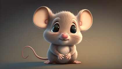 Sticker - A cute adorable baby mouse rendered in the style of children-friendly cartoon animation fantasy style generative ai