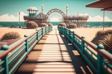Experience A Hyper-detailed, Beautifully Color-coded Beach Paradise With Boardwalk And Amusement Park In Unreal Engine 5's Ultra-wide Angle View! , Generative Ai