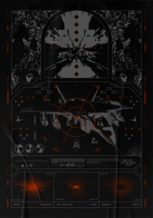 Wall Mural - retro poster with a flying fighter jet. abstract print with paper texture for streetwear, for jacket