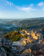 Wall Mural - Sunrise old medieval Stilo famos Calabria village view, southern Italy.