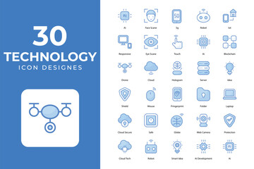 Technology icons, Related Objects and Elements. Vector Illustration Collection. creative Icons Set. stock illustration