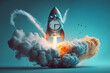 Alarm Clock Rocket Taking off With Smoke Coming Out of it, Time Management: AI Generated Image