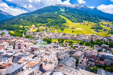 Wall Mural - Town of Bormio in Dolomites Alps landscape view, Province of Sondrio