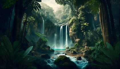 the wallpapers depicts a stunning and lush tropical jungle scene, where the viewer is immersed in a 