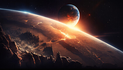 Wall Mural - view of the earth from the moon. generative ai