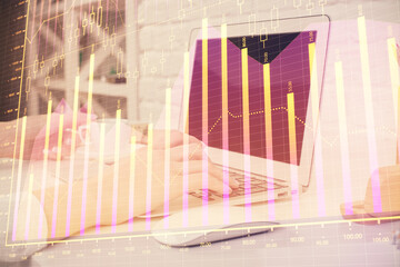 Poster - Double exposure of woman hands typing on computer and forex chart hologram drawing. Stock market analysis concept.
