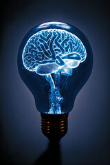 Wall Mural - Brain light bulb human brain glowing inside of light bulb. Conceptual symbol of idea and insight. AI generated