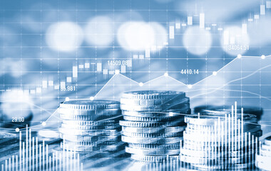 Finance and money technology background concept of business prosperity and asset management . Creative graphic show economy and financial growth by investment in valuable asset to gain wealth profit .