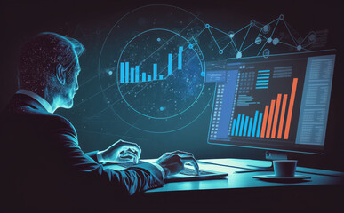 Poster - analyst analyzing data and producing reports for executives and strategic choices on company analyti