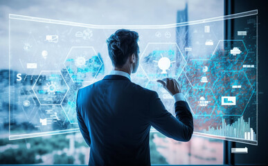 Aufkleber - scientists using big data analytics visualization technology and information structure analysis on a