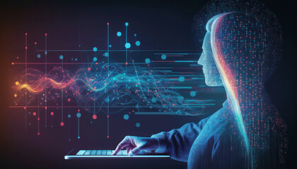 Aufkleber - data science and big data technology. data scientists are using virtual screens to query, analyze, a