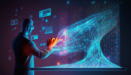 Aufkleber - data science and big data technology. data scientists are using virtual screens to query, analyze, a