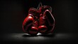 A pair of bright red boxing gloves on a black background. The lighting is moody and dramatic, casting deep shadows and emphasizing the gloves' power. generative ai



