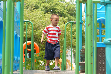 boy playing in the playground in the park