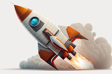 Poster - illustration of a modern digital rocket on a white background. generative ai