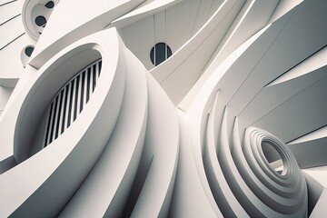 Poster - background with abstract futuristic oblique lines and architecture. circular white surface geometric