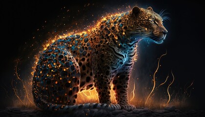 Wall Mural - portrait of a leopard full of smoke and fire. created with generative ai.
