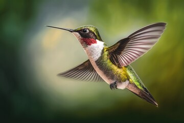 Poster - in the skies, a male ruby throated hummingbird is circling around. chatham kent, ontario, canada; sp