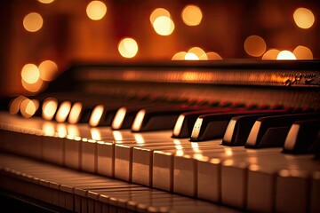 Poster - close up of a piano keyboard with a fuzzy candlelight background. decorate your walls with musical i