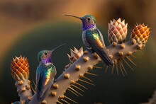 Costa's Hummingbirds Are Spotted In Tucson, Arizona On November 6th, 2019. Generative AI