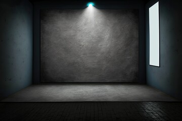 Aufkleber - A dimly lit room with a dark background. Background of an empty city street illuminated by abstract spotlights. Colorful abstract cement wall and studio space, perfect for showcasing your wares in bla