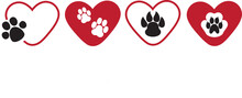 Cat And Dog Footprint Inside Heart, Vector Icon Logo Design Template, Animal  Paw Print Isolated On White Background, 