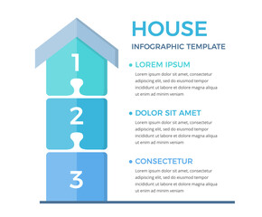 Infographic template with house divided on three puzzle elements with place for text