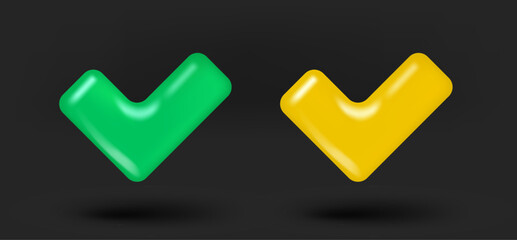 Poster - Green and golden checkmark sign collection. 3d vector isolated on black background