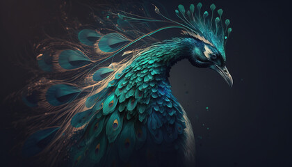 Naklejka na meble Peacock abstract wallpaper. Contrast background Peafowl in vivid colors generative ai