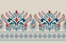 Ikat Floral Paisley Embroidery On Gray Background.geometric Ethnic Oriental Pattern Traditional.Aztec Style Abstract Vector Illustration.design For Texture,fabric,clothing,wrapping,decoration,Sarong.