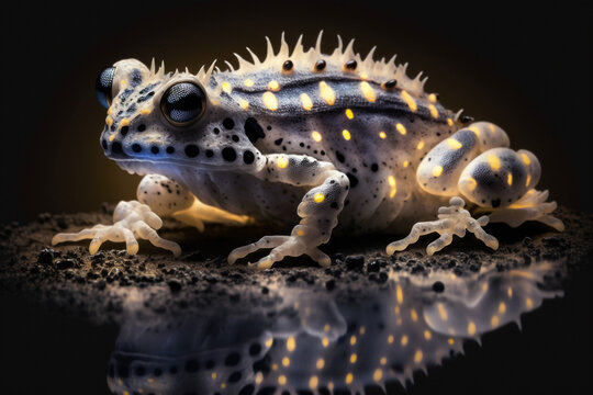 mystical glowing amphibian in a magical nature. isolated on blurred background. stunning animals in 