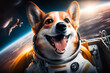 dog in uniform of astronaut in space, Generative ai