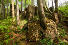 Low Angle View Of The Crags And Rock Formations Of The "Ithklippen", Ith Mountain Range, Weserbergland, Germany