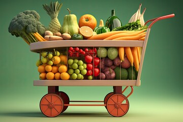 Sticker - Vegetable and fruit cart at the grocery store, organic food and health concept. Generative AI