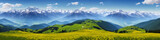 Fototapeta Natura - a view of a mountain range with a valley in the foreground, color field, alpine scenery, swiss alps, beautiful landscape background, generative ai