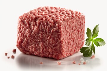 Wall Mural - Minced raw meat, white background, fresh. Generative AI