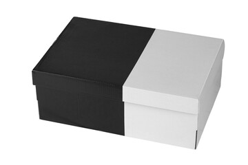 Wall Mural - Black and white cardboard shoes box with lid for shoe or sneaker product packaging mockup.
