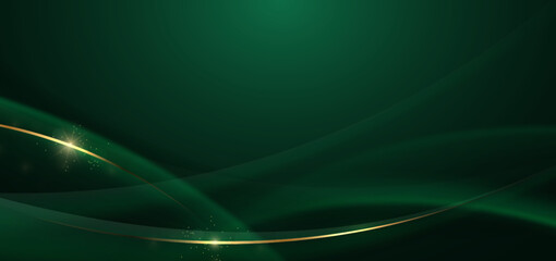 Abstract curved red shape on green background with lighting effect and  copy space for text. Luxury design style.