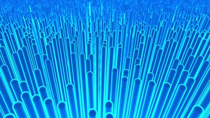 Poster - Abstraction blue cgi surface consisting of many vertical sticks which undulating swaying at the same time. Abstract motion design on a bright background