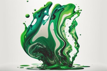 Wall Mural - Pouring acrylic paint. Art in green fluid. isolated on a pure white backdrop. wallpaper, backdrop color, and texture abstracts. blending paint. today's art. Shimmering current art. marble appearance