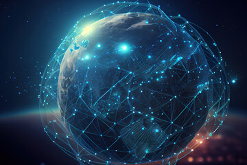Fototapete - Future of global social network technology with blue abstract technology background. Generative Ai