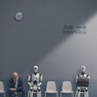 © stokkete - Man and AI robots waiting for a job interview