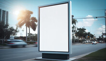 Blank White Mock Up Of Vertical Light Box In A Bus Stop
