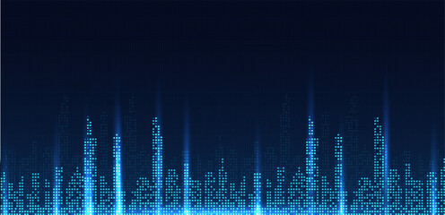 Poster - City is made of small pixels, representing a smart city with the use of modern technology to help manage the well-being of people and the economy to grow even more
