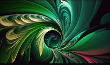  A Computer Generated Image Of A Green And Red Swirly Pattern On A Black Background With A Black Background And A Black Background With A White Border.  Generative Ai