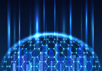 Fototapete - Smart city that protects critical information security from the cyber world. It is a digital city with technology to manage.