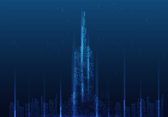 Poster - abstract background of tall buildings in the city as a center of the people internet system and many