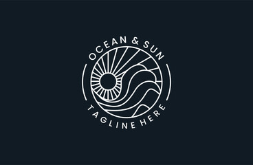 Wall Mural - Luxury line logo design with simple and modern shape of ocean and sun sea water .