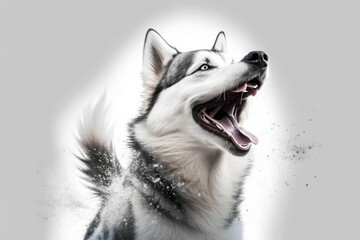 Poster - extremely ecstatic. the husky is posing as a pet dog model. dog or pet of white or grey coloration p