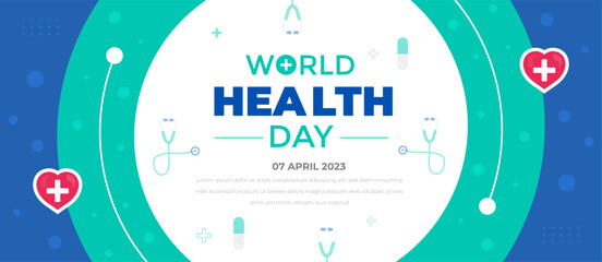 Wall Mural - World Health Day background design template. World Health Day is a global health awareness day celebrated every year on 7th April. World Health Day banner design template.